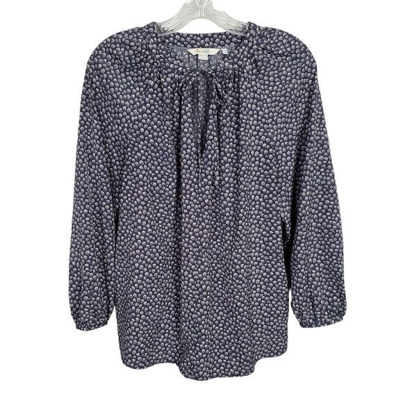 Boden Size 12 12R Blouse Peasant Boho Puff Sleeve Ribbon Tie Keyhole Blouson - Picture 2 of 7